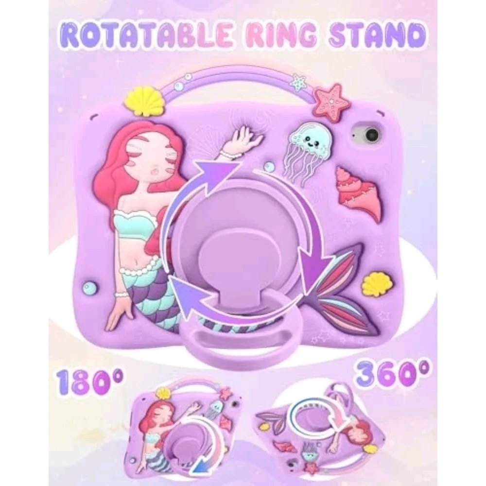 Mermaid iPad 10th Generation Case‎ Cover Rotatable Stand Adjustable Strap 2022
